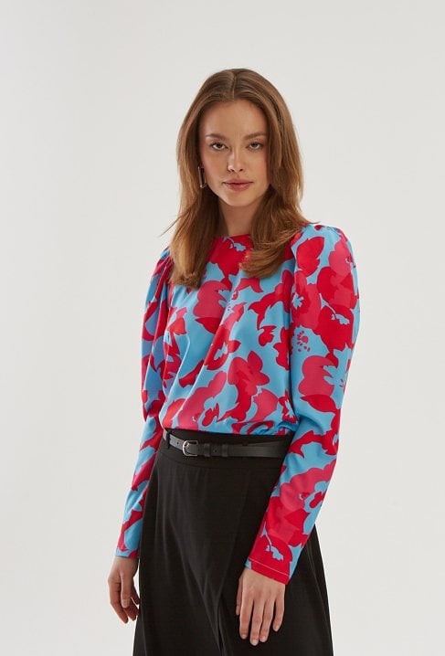 Bluzka z turkusowe - różowe kwiaty