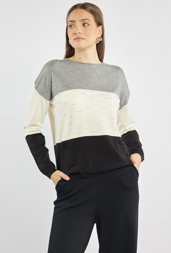 Trzykolorowy sweter damski