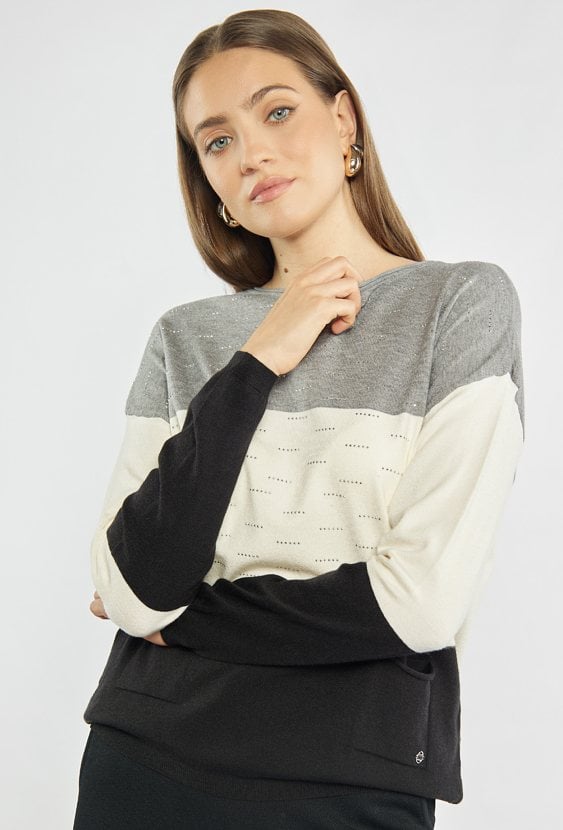 Trzykolorowy sweter damski