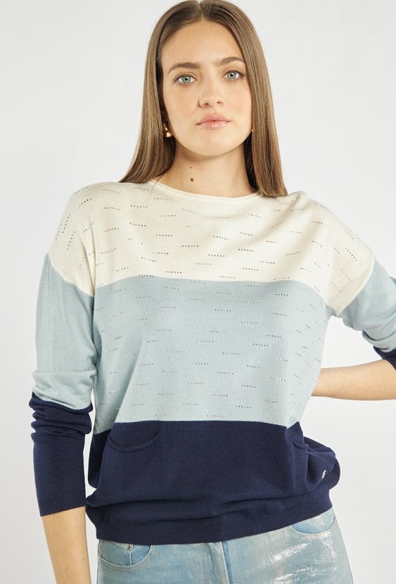 Trzykolorowy sweter damski