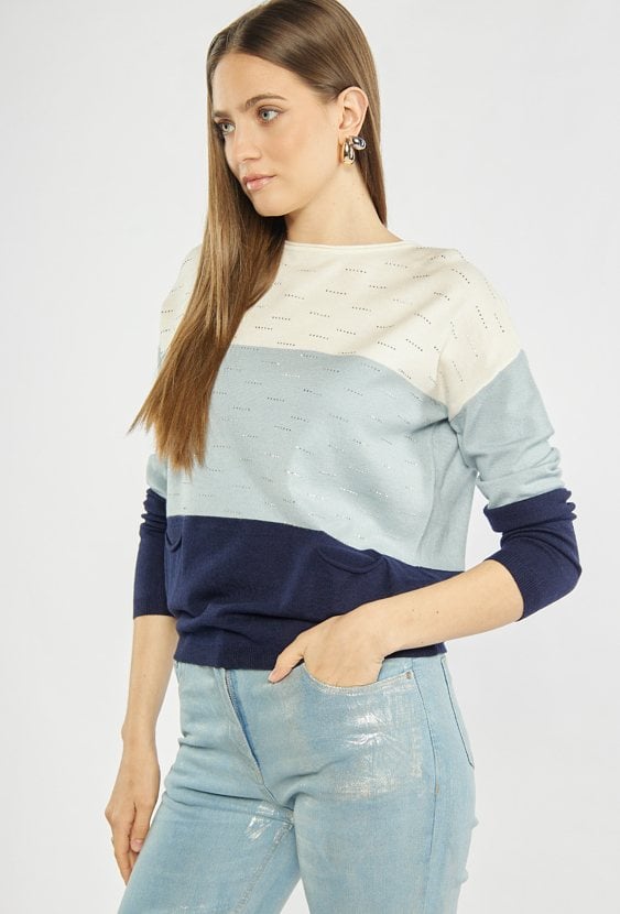 Trzykolorowy sweter damski