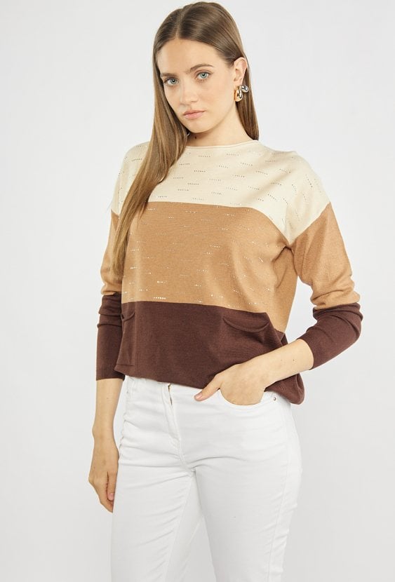 Trzykolorowy sweter damski