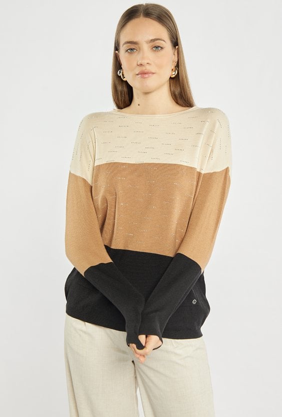 Trzykolorowy sweter damski