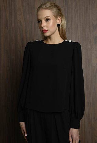 Czarna bluzka z biżuteryjnymi guzikami