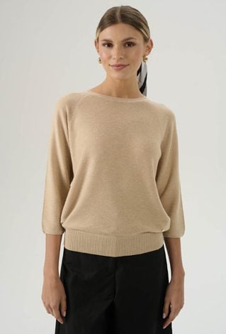 Minimalistyczny beżowy sweter z domieszką wełny