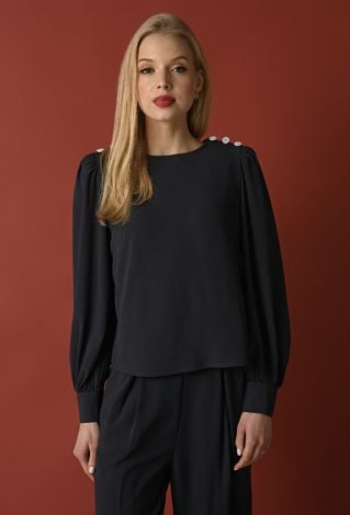 Niebieska bluzka z biżuteryjnymi guzikami