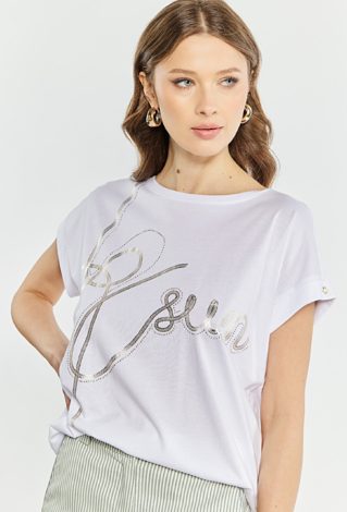 T-shirt damski z małymi dżetami