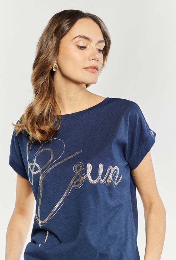 T-shirt damski z małymi dżetami