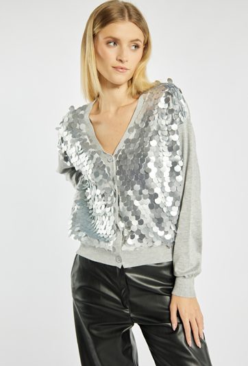 Rozpinany sweter z połyskiem