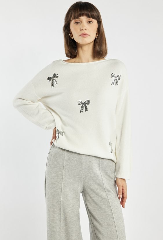 Sweter z cekinowymi kokardkami