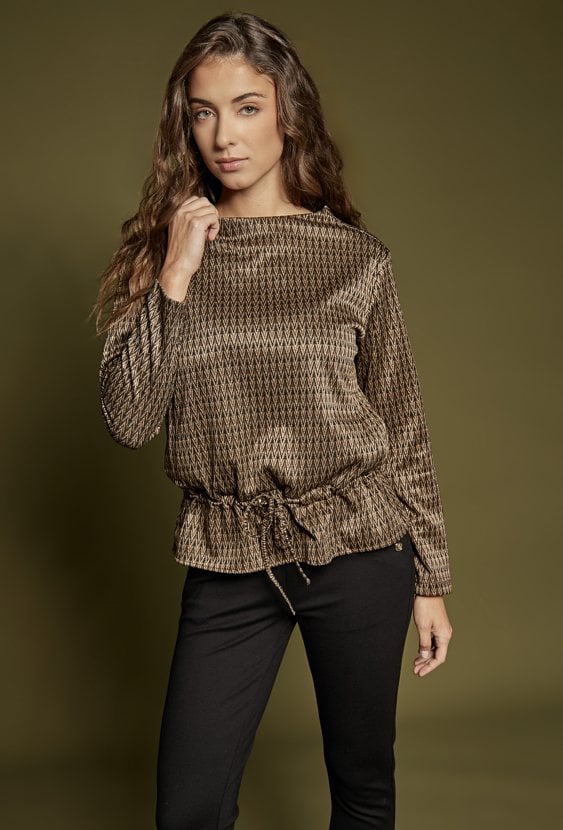 Wzorzysta bluza ze ściągaczem i wiązaniem