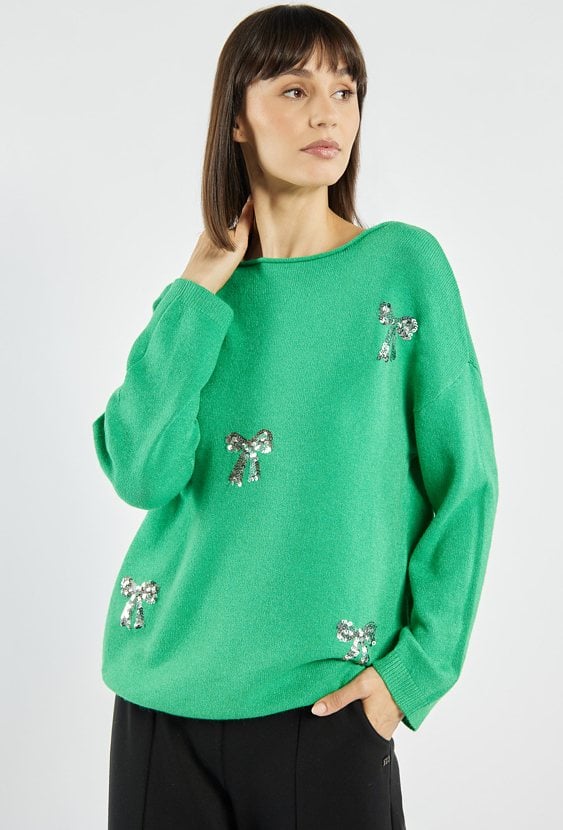 Sweter z cekinowymi kokardkami