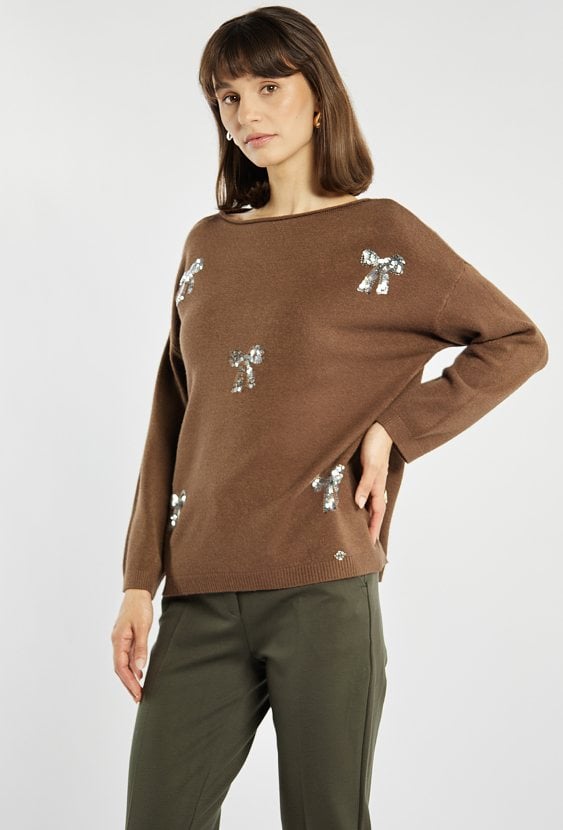 Sweter z cekinowymi kokardkami