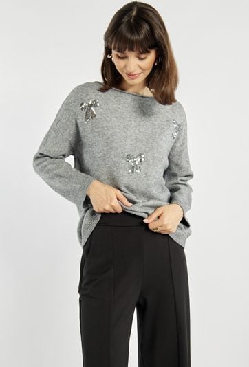 Sweter z cekinowymi kokardkami