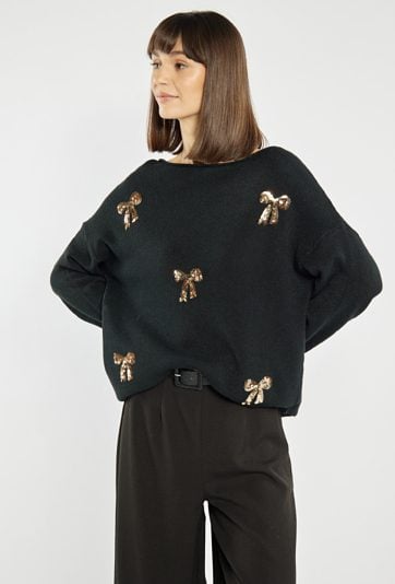 Sweter z cekinowymi kokardkami