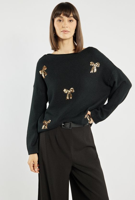 Sweter z cekinowymi kokardkami