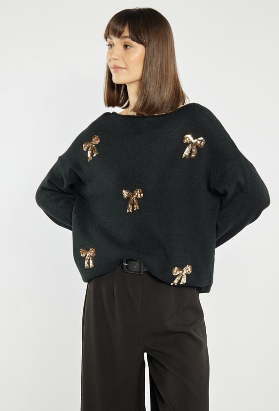 Sweter z cekinowymi kokardkami