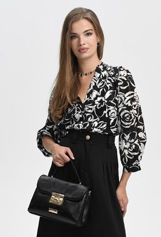 Bluzka z delikatnej tkaniny w czarno-białe kwiaty