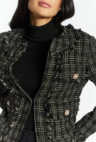 Tweedowy żakiet z biżuteryjnymi guzikami