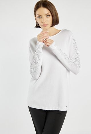 Sweter z połyskiem na rękawach