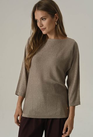 Brązowy sweter z metaliczną nicią