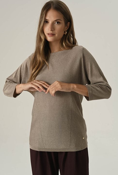 Brązowy sweter z metaliczną nicią