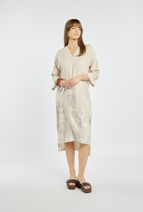 Sukienka damska z dodatkiem lnu