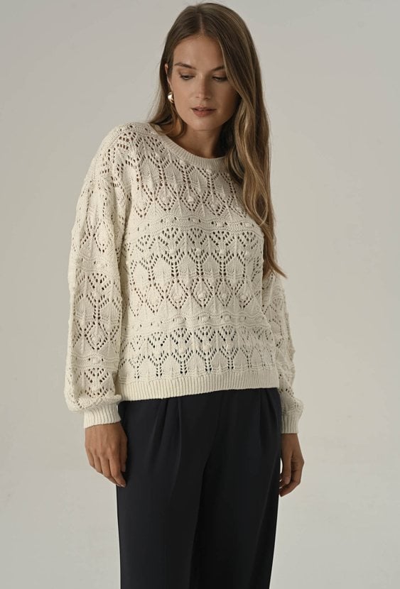 Ażurowy sweter w kolorze śmietanki