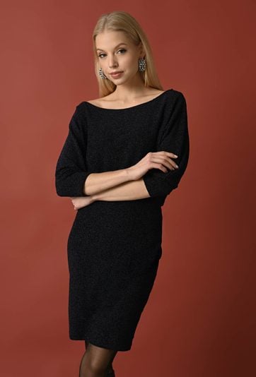 Granatowa sukienka z połyskująca nicią