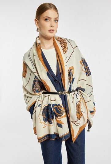 Duży szal z wzorem w kwiaty