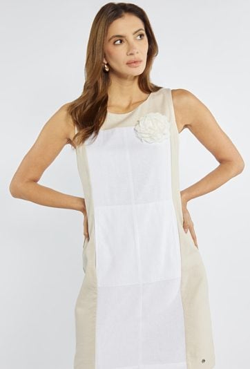 Dwukolorowa sukienka z domieszką lnu