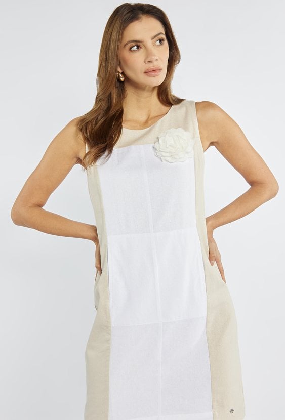 Dwukolorowa sukienka z domieszką lnu