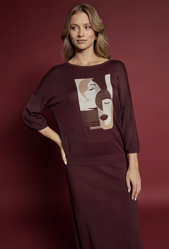 Sweter damski z motywem kobiecych twarzy