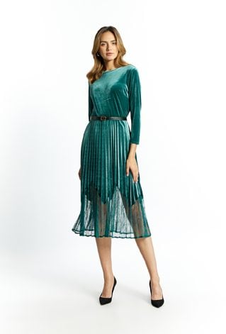 Welurowa sukienka z koronką