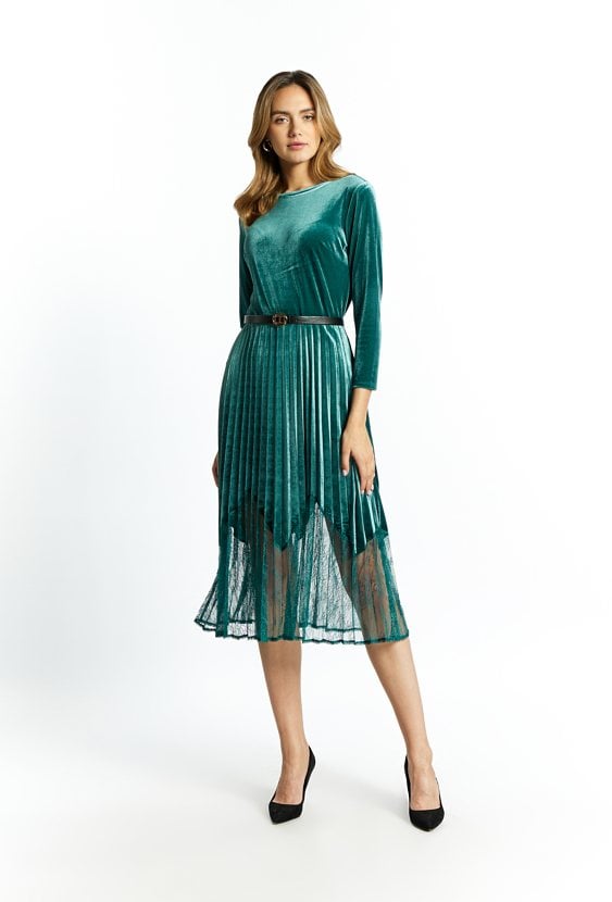 Welurowa sukienka z koronką