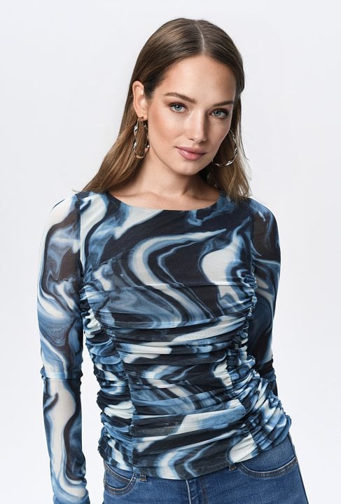 Bluzka z dzianiny mesh z marszczeniem