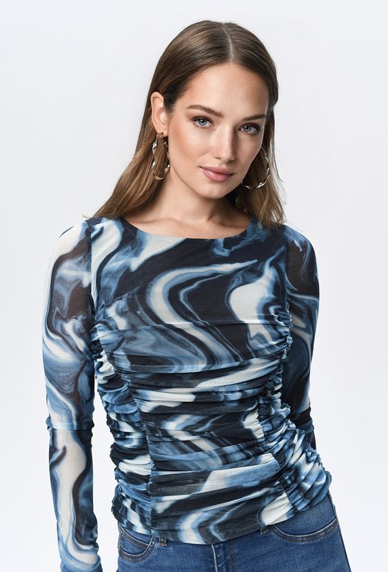 Bluzka z dzianiny mesh z marszczeniem