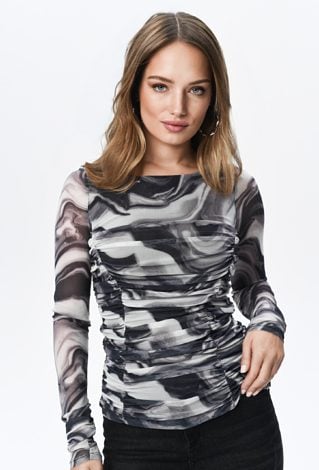 Bluzka z dzianiny mesh z marszczeniem