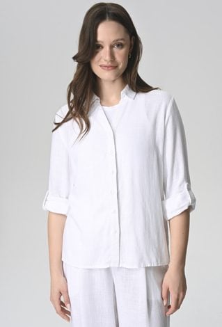 Biała koszula z wiskozy i lnu