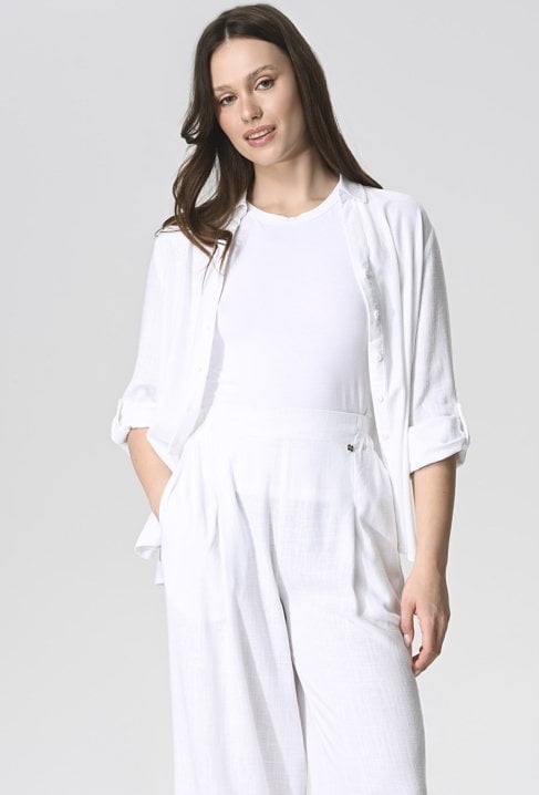 Biała koszula z wiskozy i lnu