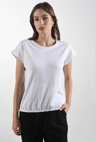 Gładki biały bawełniany t-shirt z gumką