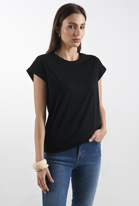 Gładki bawełniany t-shirt z gumką