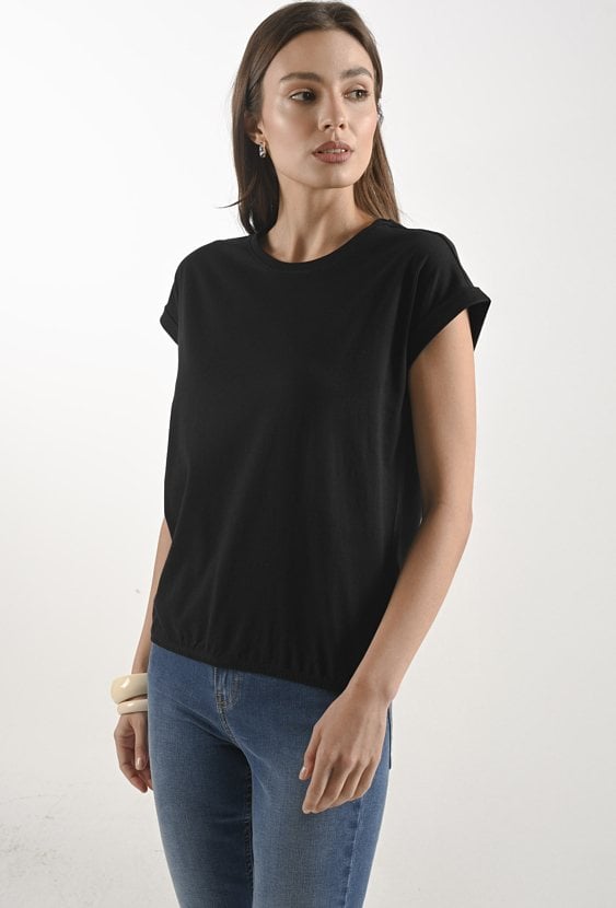 Gładki bawełniany t-shirt z gumką