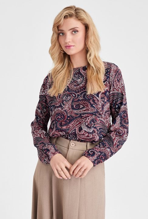 Wiskozowa bluzka z okrągłym dekoltem