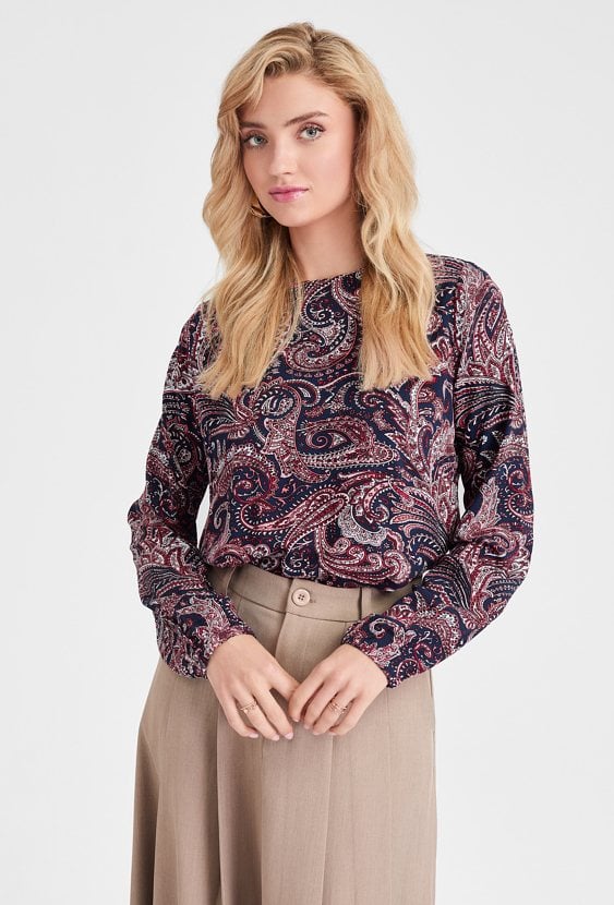 Wiskozowa bluzka z okrągłym dekoltem