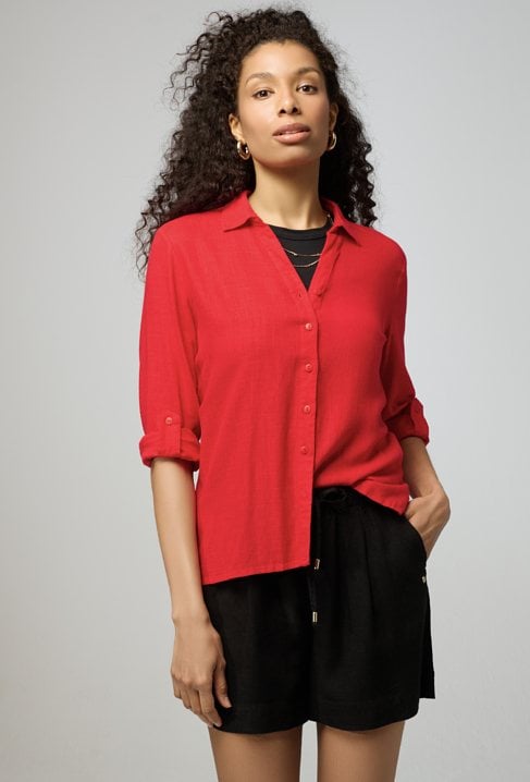 Czerwona koszula z wiskozy i lnu