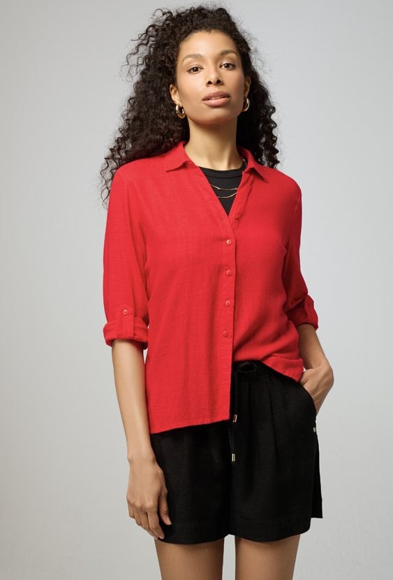 Czerwona koszula z wiskozy i lnu