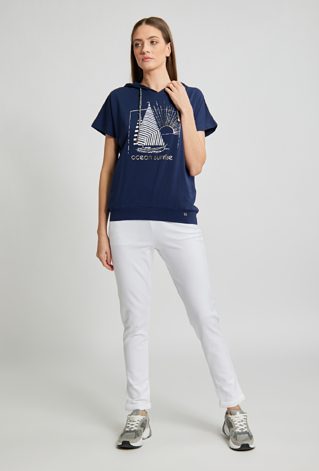 Materiałowe spodnie z kontrastującą tasiemką