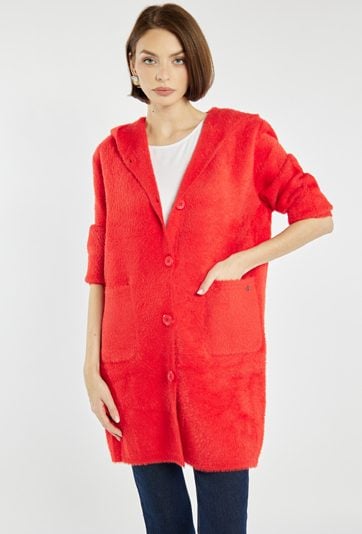 Dłuższy sweter z kapturem