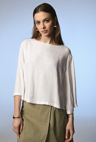 Bluzka z rękawem 3/4 z wiskozy lnu